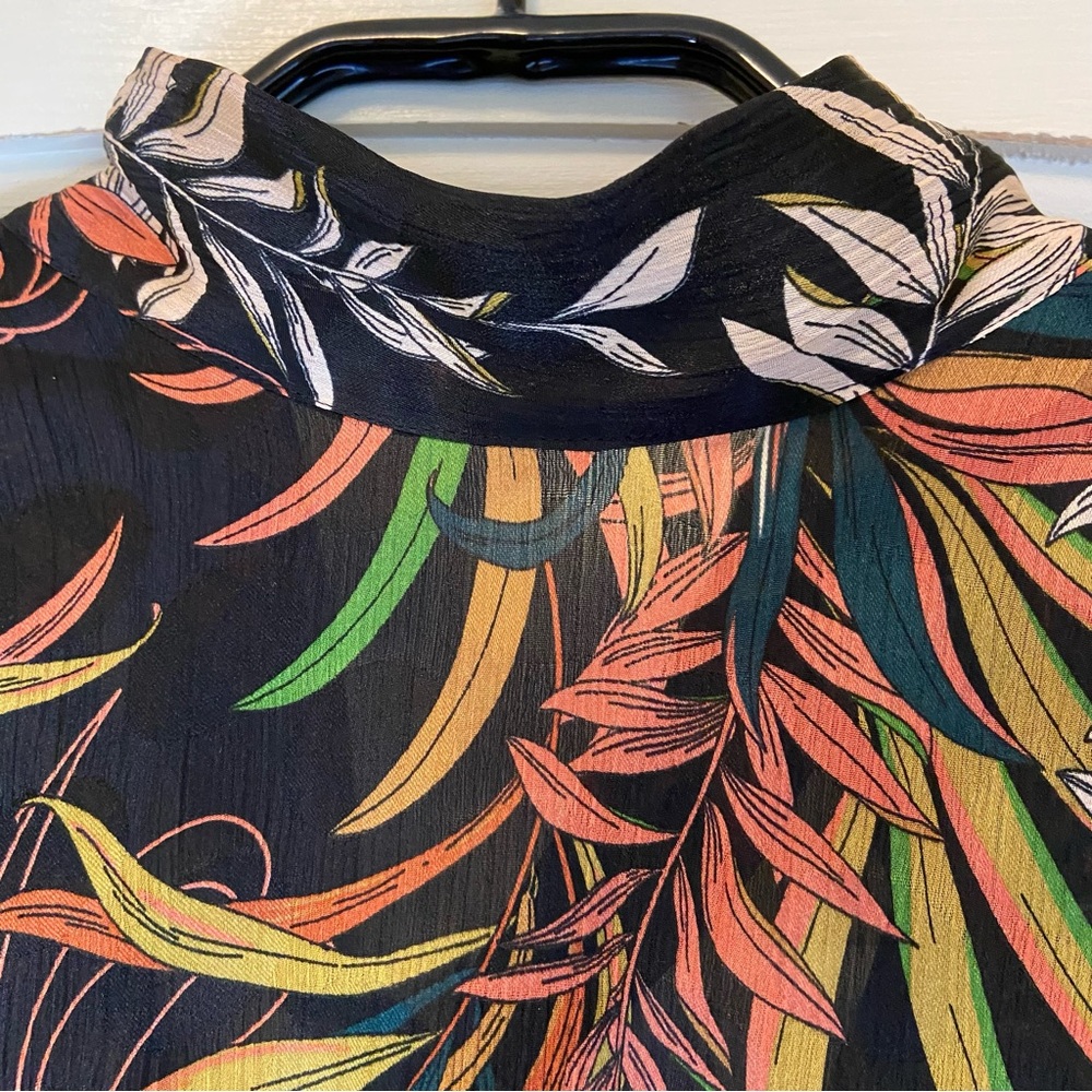 Sisley Black Silk Blouse with Leaf-Print
